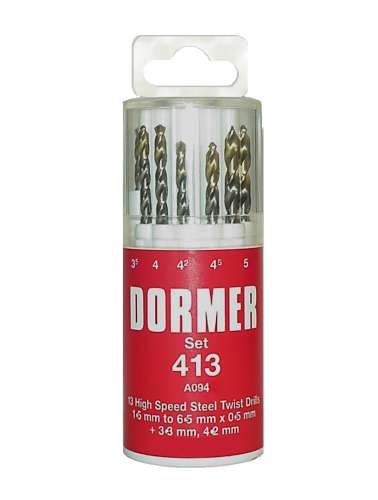 A094 Tin Set 413 1.5-6.5X0.5¶13 Piece Dormer A002 Drill Setã¶Includes 3.3Mm + 4.2Mm Drillsã¶A094413