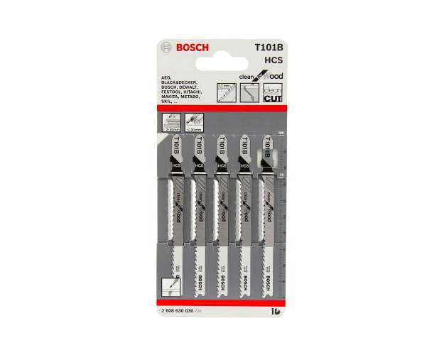 Bosch Jigsaw Blade T101B Pk5¶Wood Clean Cut T-Slotã¶Softwood 3-30Mm Materialã¶Pt No 2 608 630 030