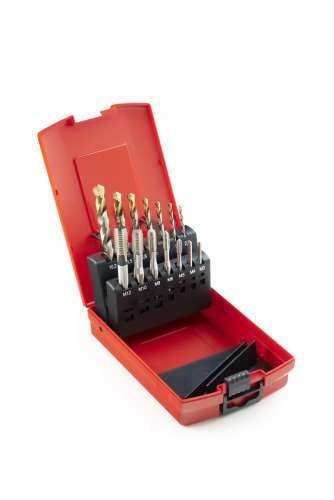 L115101 Hss Drill & Tap Set14 Pcs. A002 Drills:2.5,3.3,4.2,5.0,6.8,8.5,10.2Mm + E500Taps:m3,M4,M5,M6,M8,M10,M12