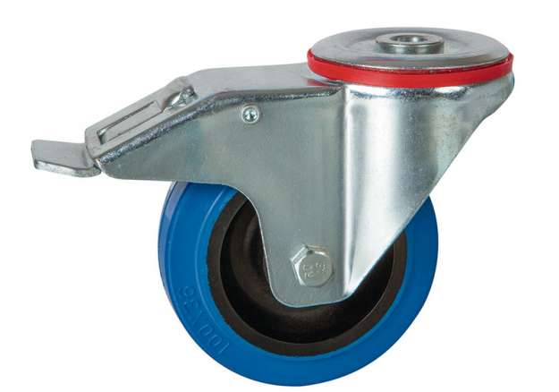 80Mm Bolt Hole Braked Blueã¶Rubber Tyre Castor Swivelã¶Medium Dutyã¶Pt No Rt3Lbhbblu