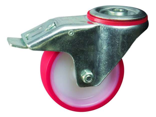 100Mm Bolt Hole Braked Redã¶Poly Tyre Castorã¶Medium Dutyã¶Pt No Rt4Lbhbpu-Rb