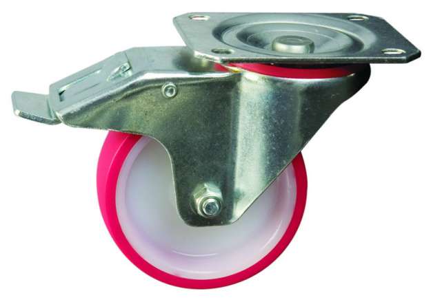125Mm Plate Braked Red Polyã¶Tyre Swivel Castorã¶Medium Dutyã¶Pt No Rt5Lpbpu-Rb