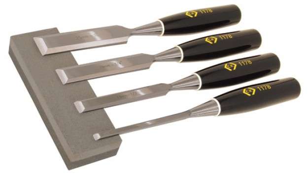 Ck Bevelled Edge Wood ChiselSet Of 4 & Sharpening StoneT1180