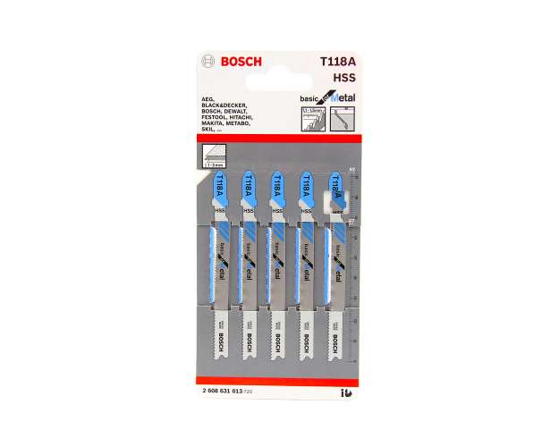 Bosch Jigsaw Blade T118A Pk5¶Basic For Metal T-Slotã¶1-3Mm Material 17-27 Tpiã¶Pt No 2 608 631 013