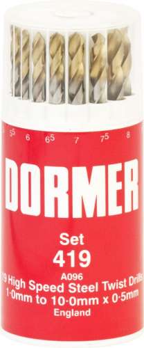 A094 Tin Set 419 1.0-10.0 X0.5¶19 Piece Dormer A002 Drill Setã¶¶A094419